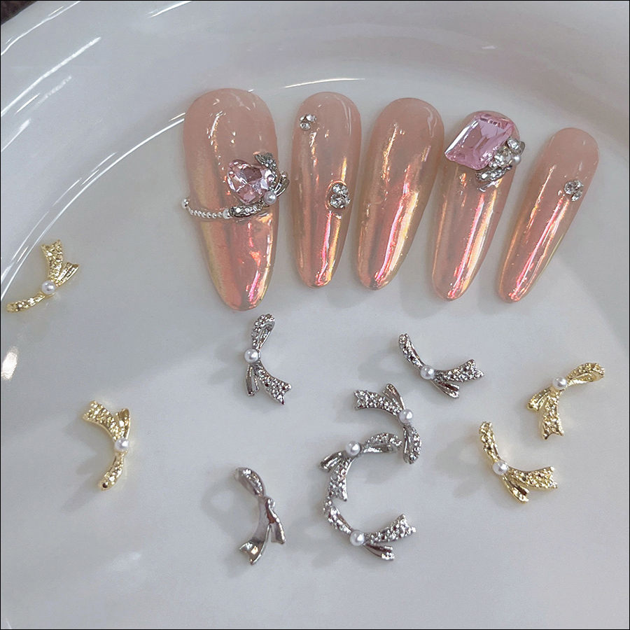 d296 mini pearl alloy bow nail accessories