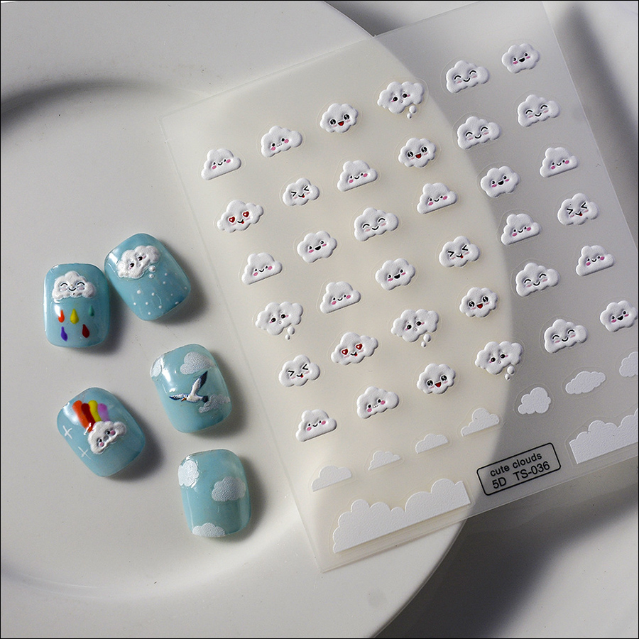 ts-036 5d nail stickers small cloud relief back adhesive nail stickers