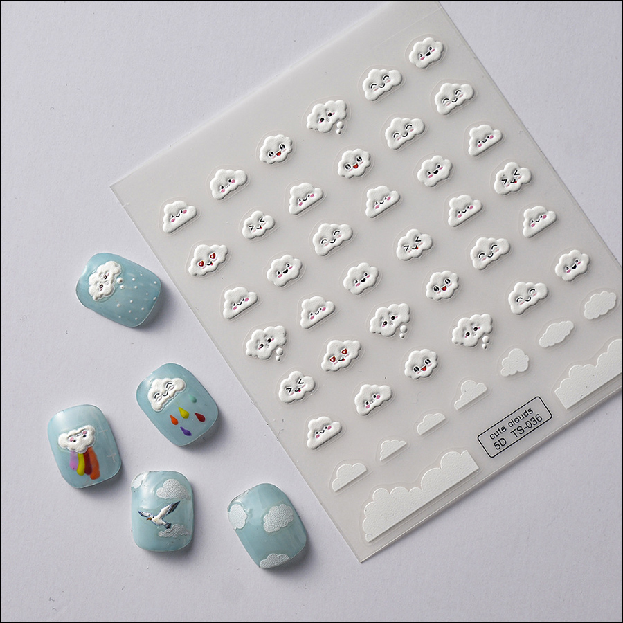 ts-036 5d nail stickers small cloud relief back adhesive nail stickers