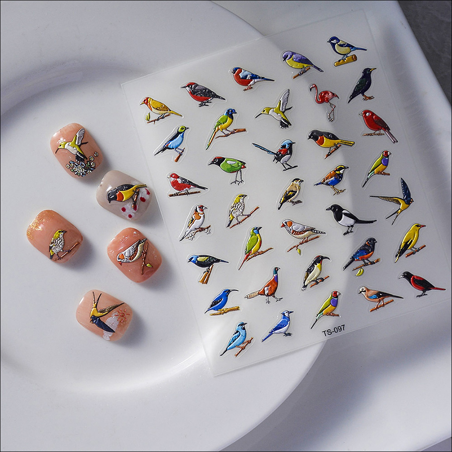 ts-097/feb-684 5d embossed cute bird nail sticker