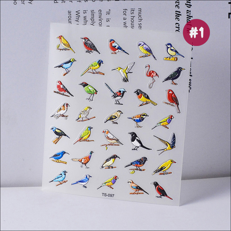 ts-097/feb-684 5d embossed cute bird nail sticker