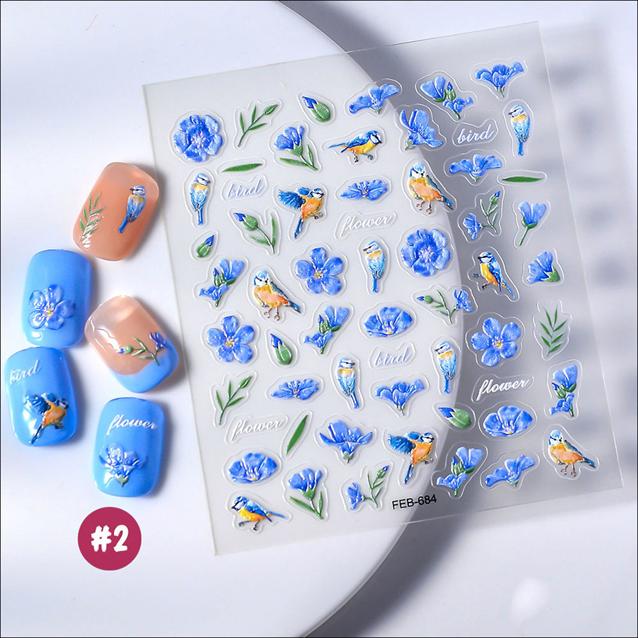 ts-097/feb-684 5d embossed cute bird nail sticker