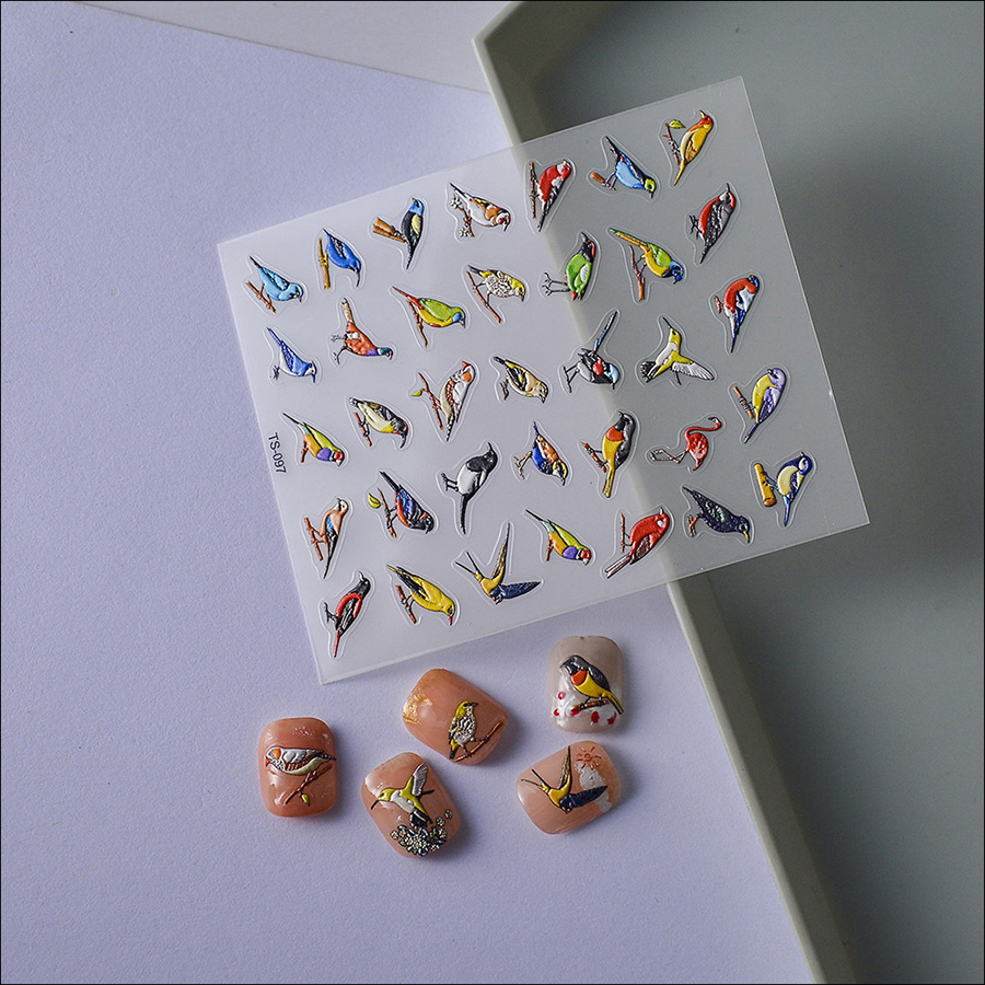 ts-097/feb-684 5d embossed cute bird nail sticker