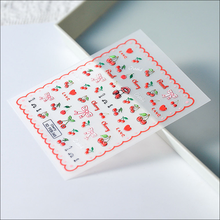 feb-345 5d relief fruit red cherry nail sticker