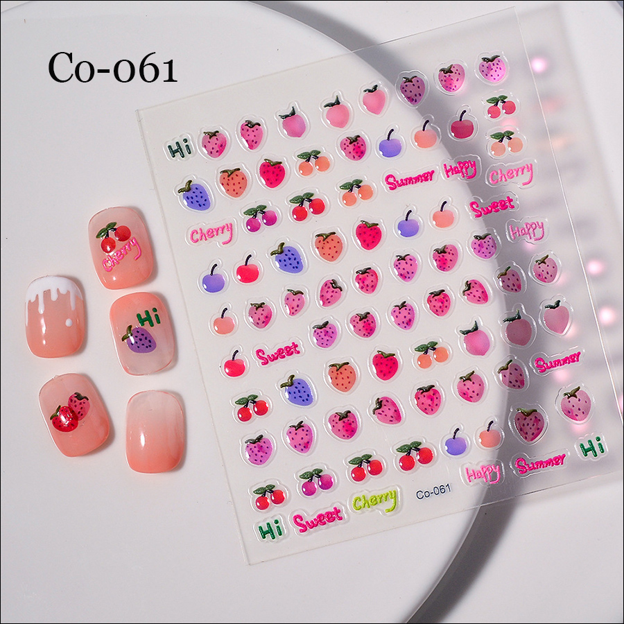 co-012-61 cute cherry macaron fruit stereoscopic transparent strawberry nail stickers