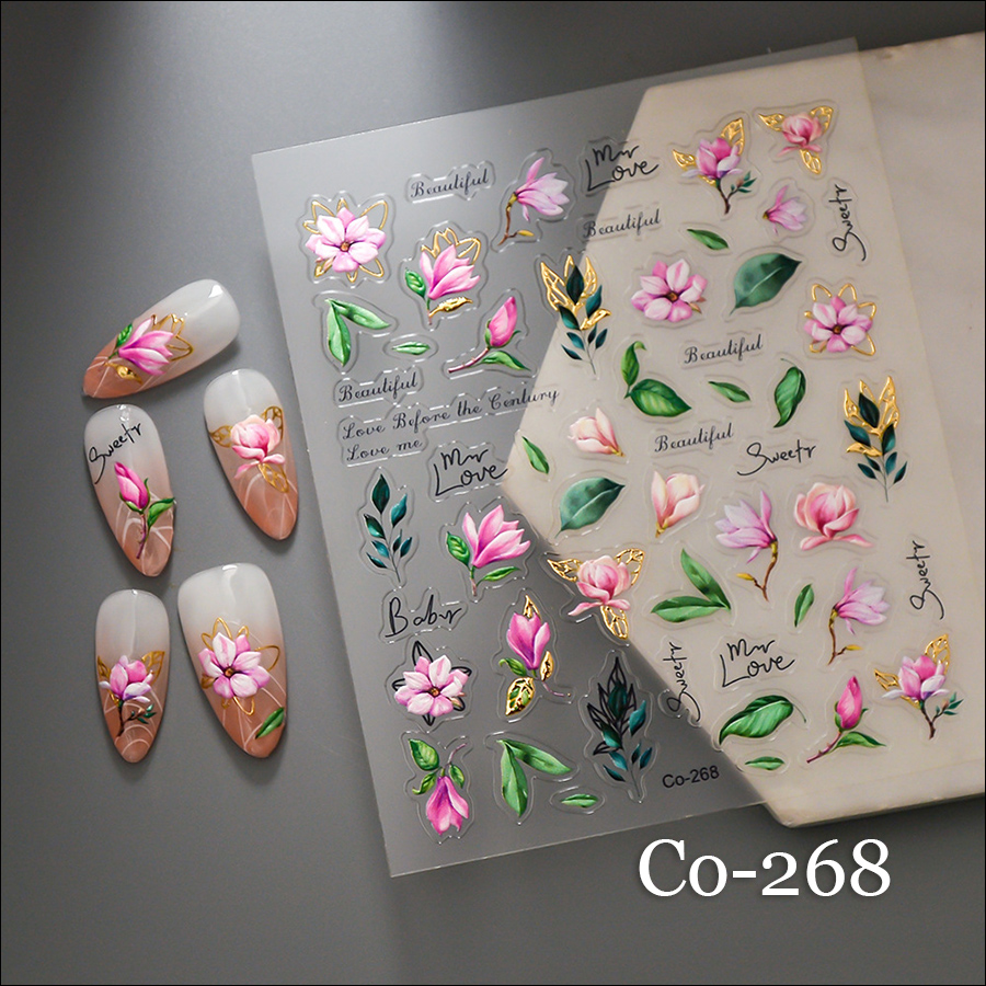 co-267-279 gold stamping flower relief stickers