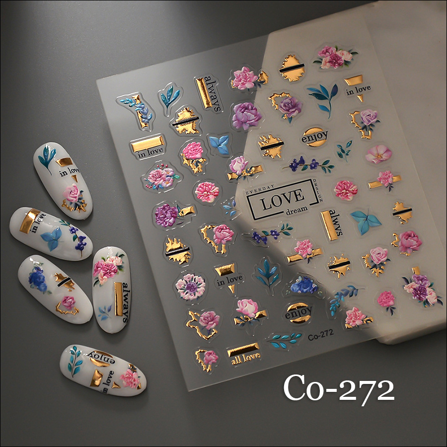 co-267-279 gold stamping flower relief stickers