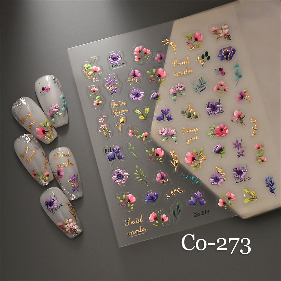 co-267-279 gold stamping flower relief stickers