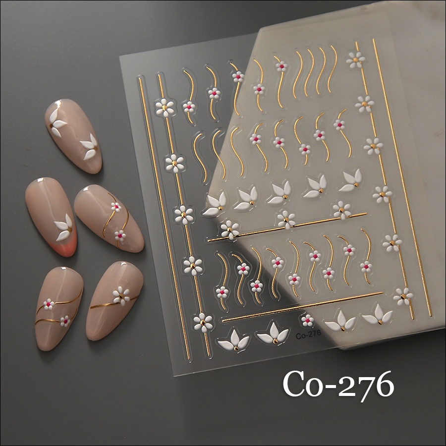 co-267-279 gold stamping flower relief stickers