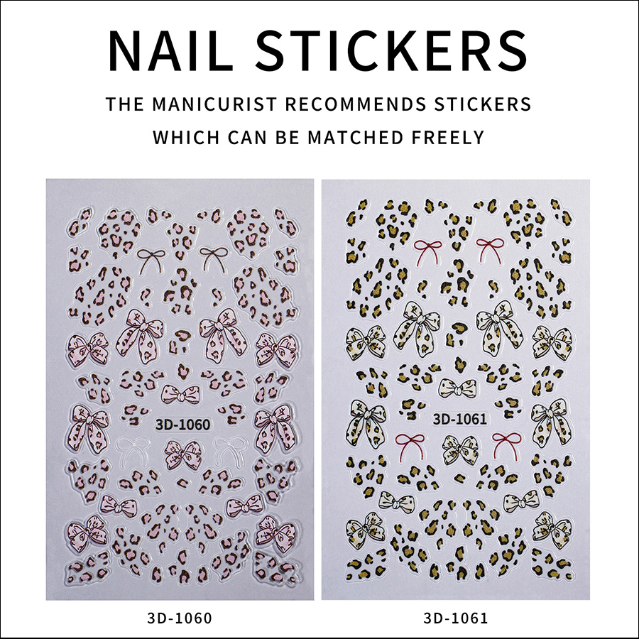 3d-1060/1061 internet celebrity instagram style leopard print bow nail sticker