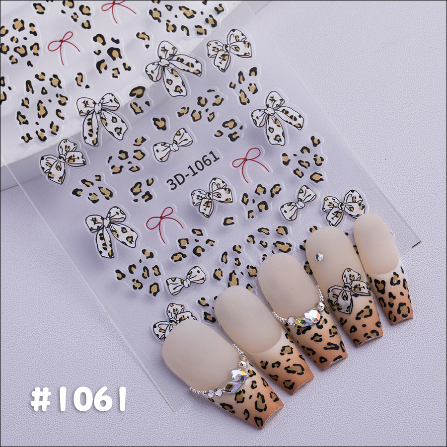 3d-1060/1061 internet celebrity instagram style leopard print bow nail sticker