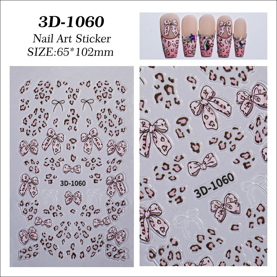 3d-1060/1061 internet celebrity instagram style leopard print bow nail sticker