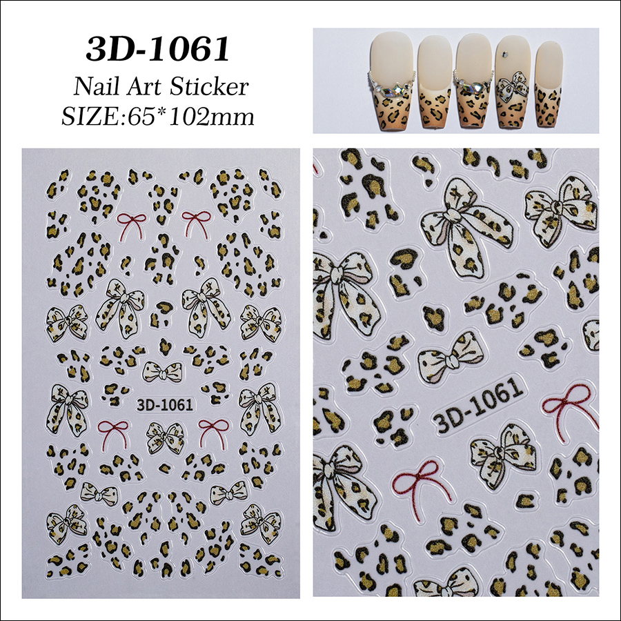 3d-1060/1061 internet celebrity instagram style leopard print bow nail sticker