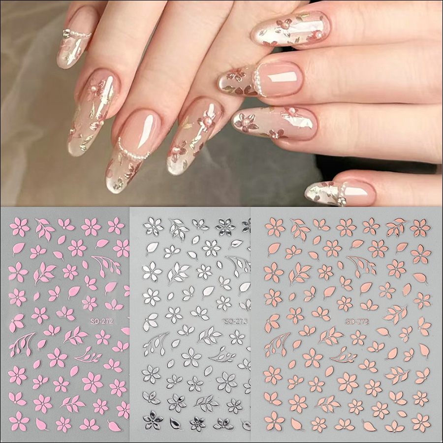 so-232-272 ins black floral diamond gold silver glitter nail sticker