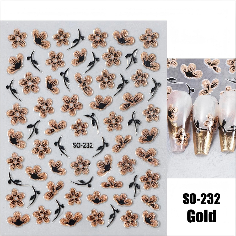 so-232-272 ins black floral diamond gold silver glitter nail sticker