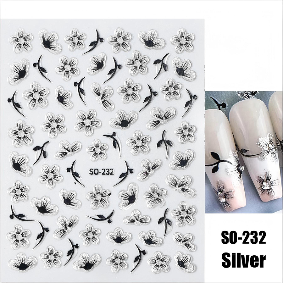 so-232-272 ins black floral diamond gold silver glitter nail sticker