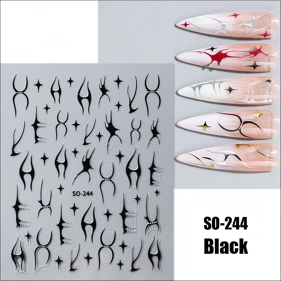 so-232-272 ins black floral diamond gold silver glitter nail sticker