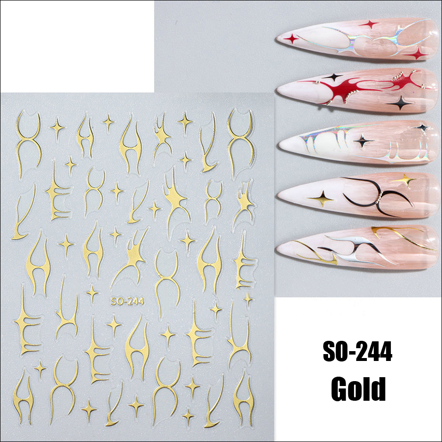 so-232-272 ins black floral diamond gold silver glitter nail sticker