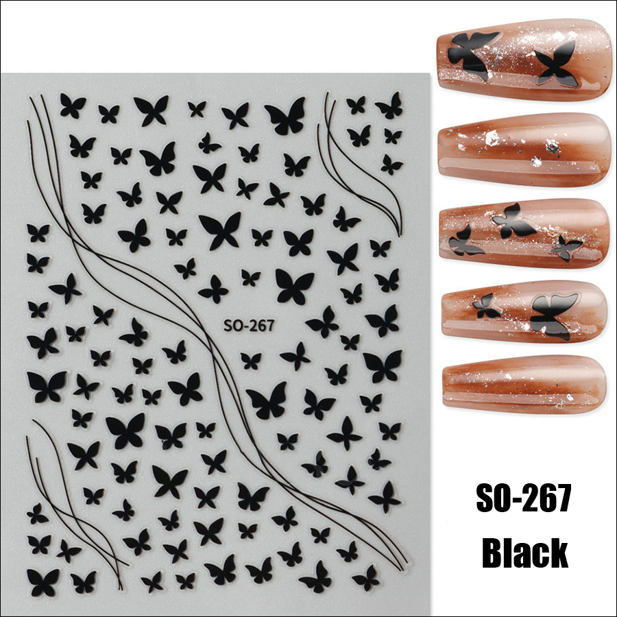 so-232-272 ins black floral diamond gold silver glitter nail sticker