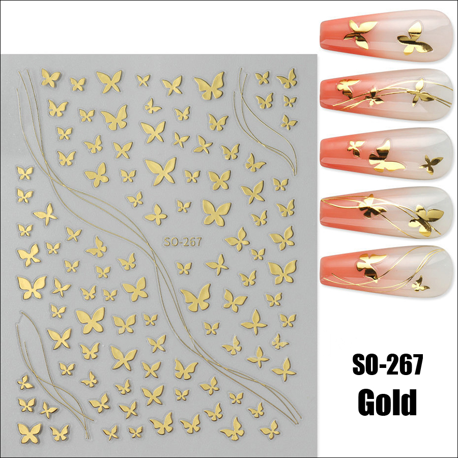 so-232-272 ins black floral diamond gold silver glitter nail sticker