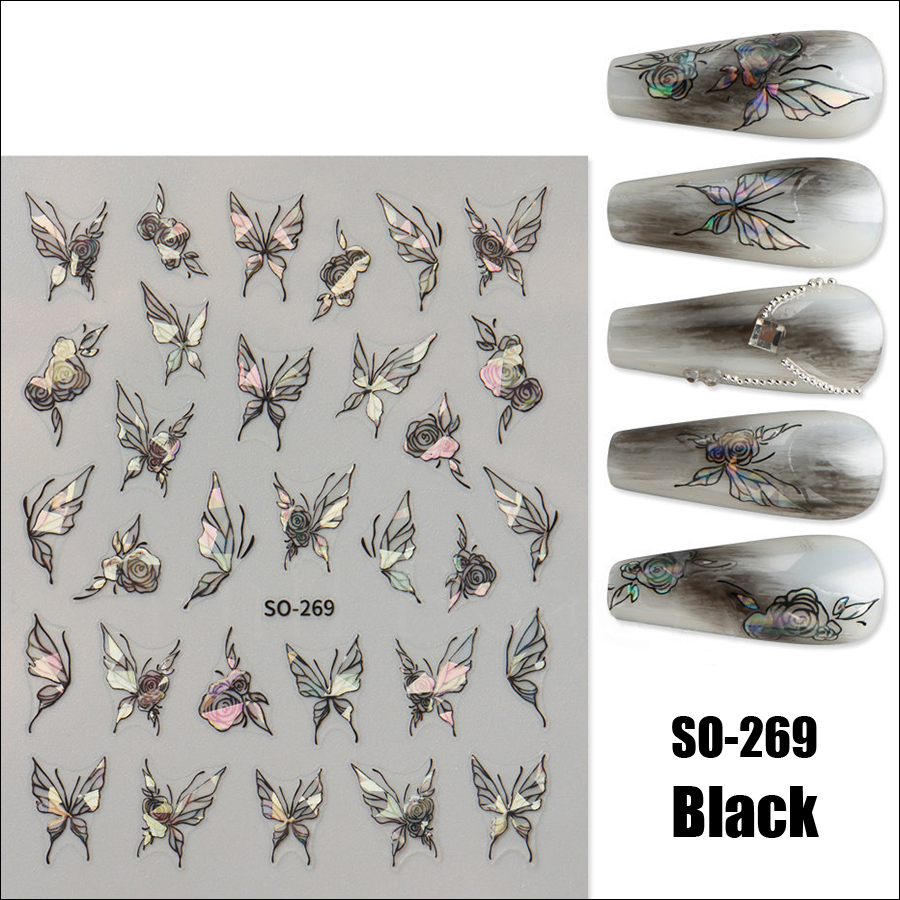 so-232-272 ins black floral diamond gold silver glitter nail sticker