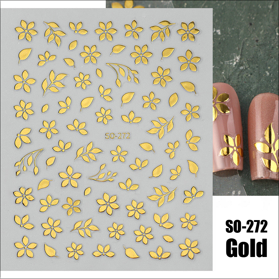 so-232-272 ins black floral diamond gold silver glitter nail sticker