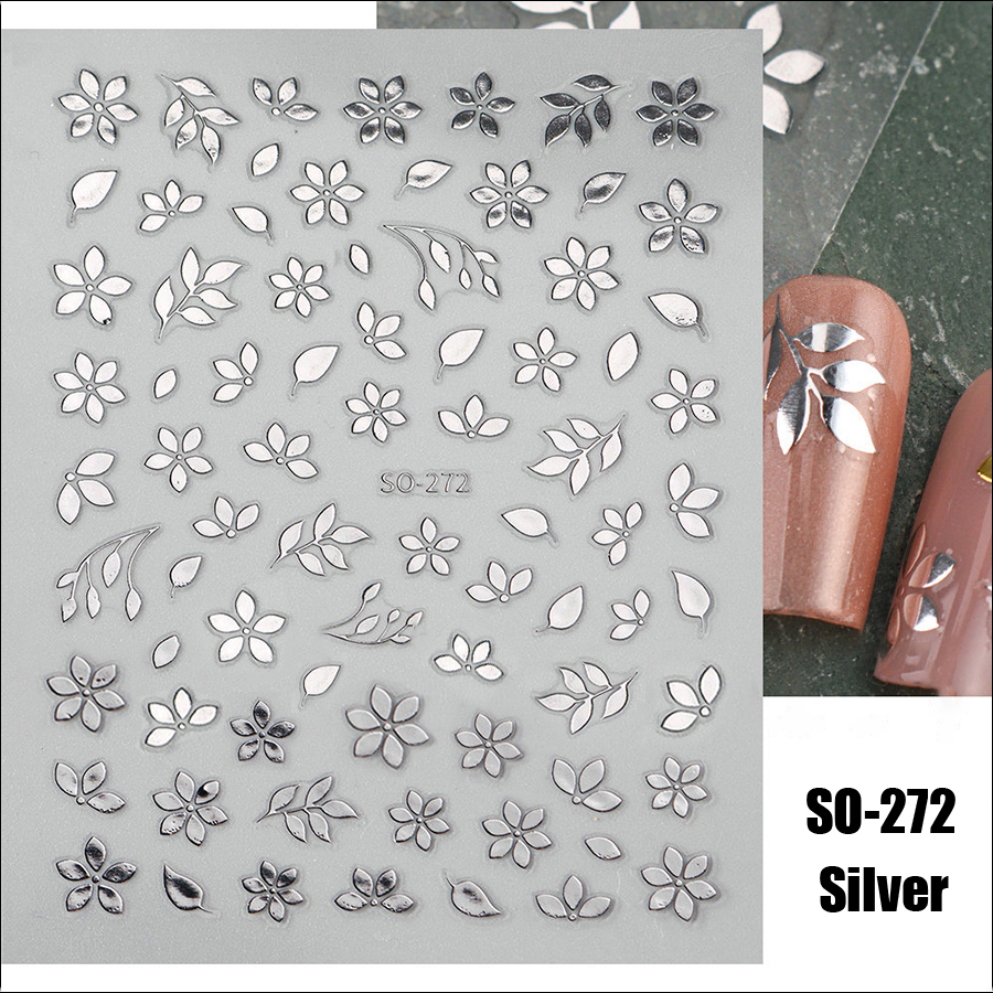 so-232-272 ins black floral diamond gold silver glitter nail sticker