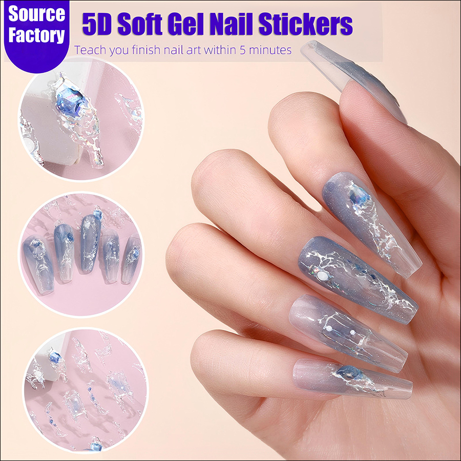 rj-0050-0482 5d gemstone crystal nail stickers