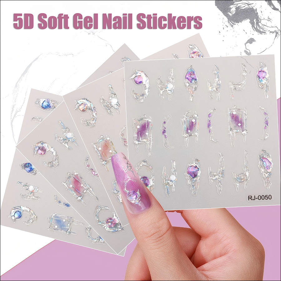 rj-0050-0482 5d gemstone crystal nail stickers