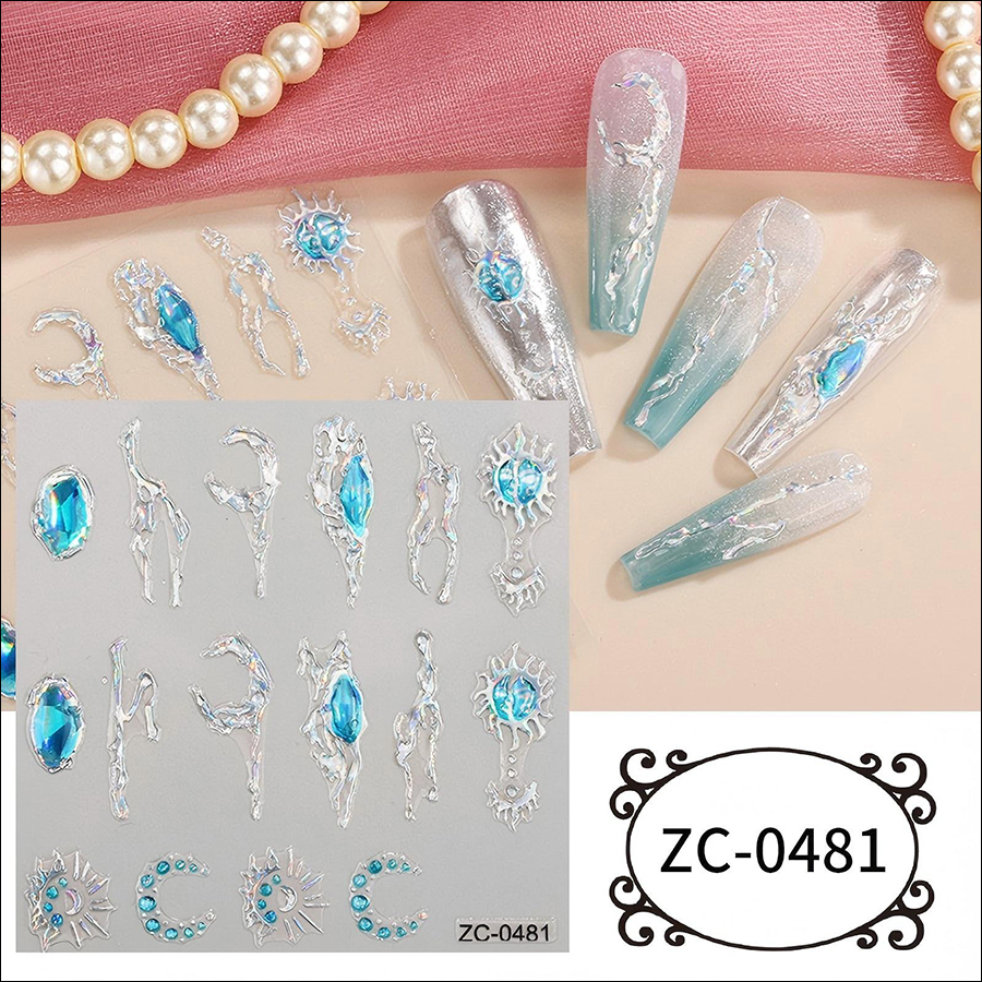 rj-0050-0482 5d gemstone crystal nail stickers