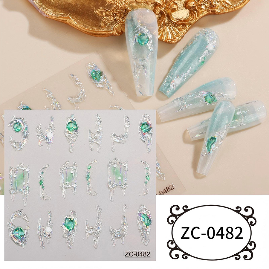 rj-0050-0482 5d gemstone crystal nail stickers