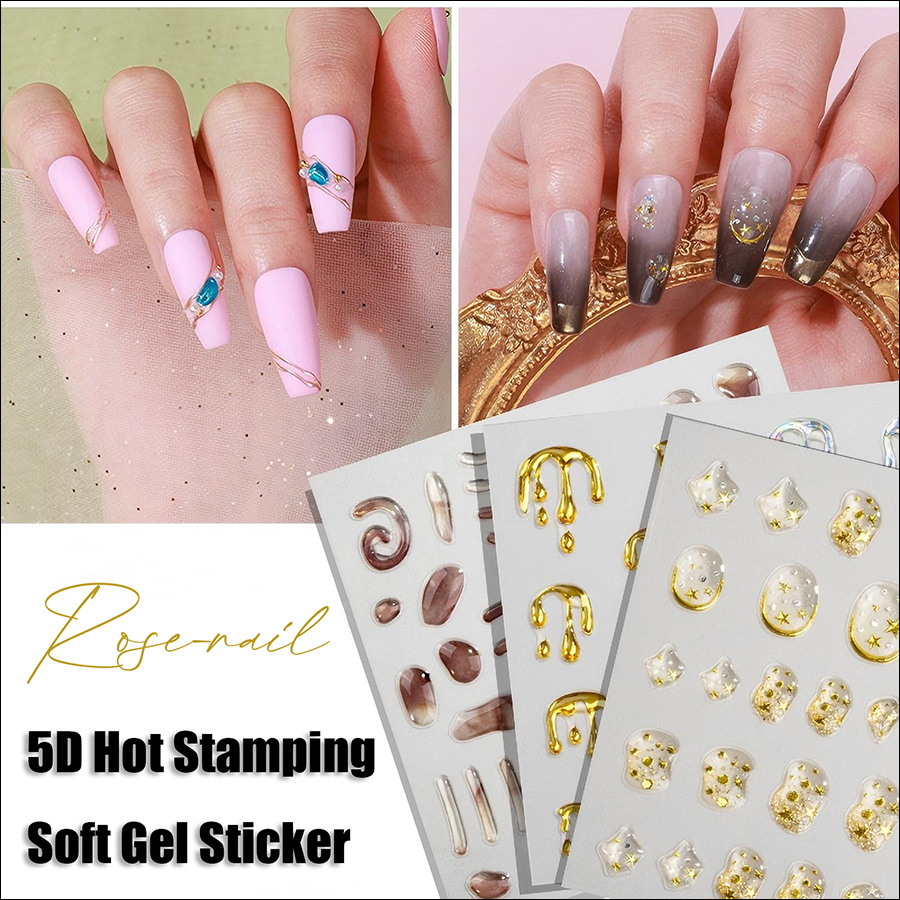 zc-0358-0373 5d soft rubber relief nail stickers