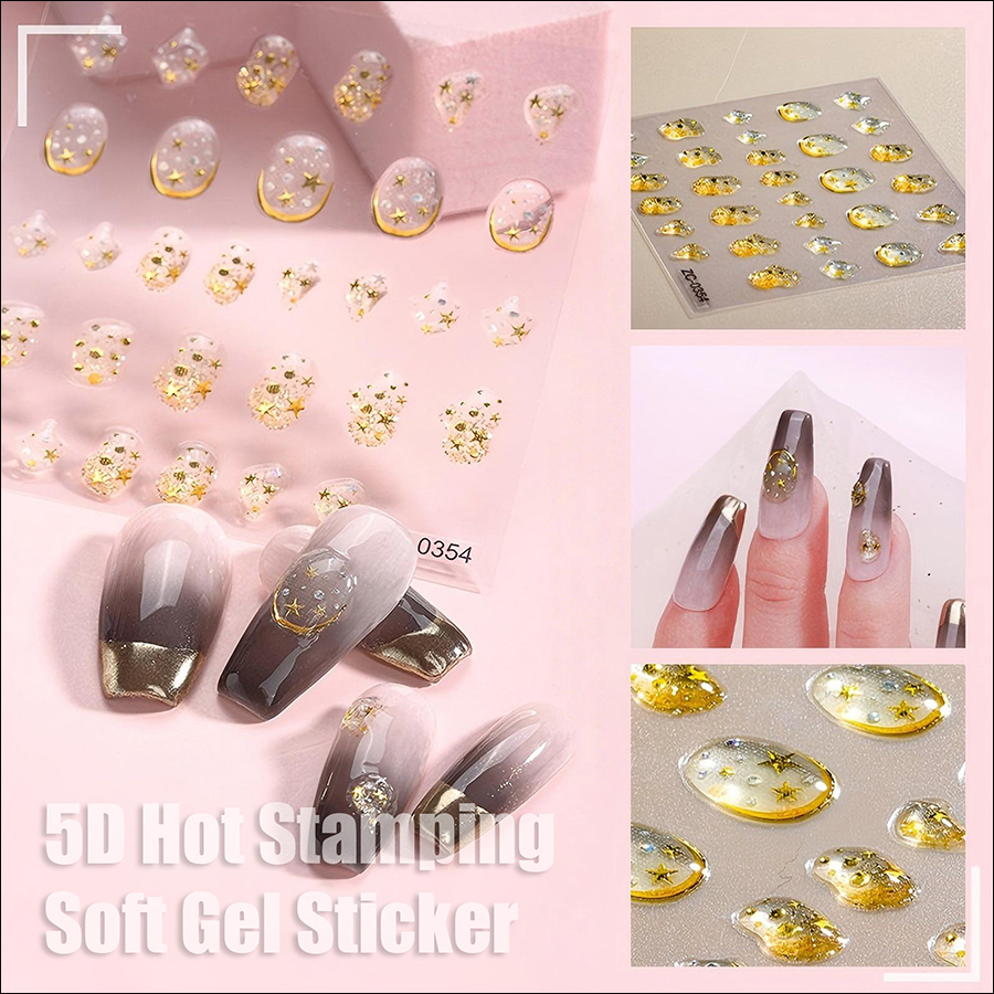 zc-0358-0373 5d soft rubber relief nail stickers