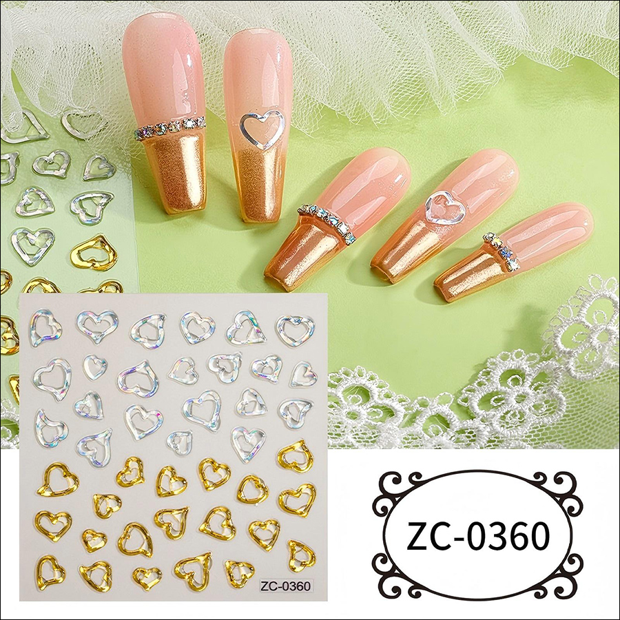 zc-0358-0373 5d soft rubber relief nail stickers