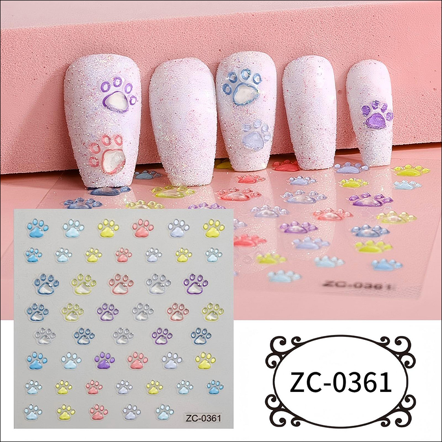 zc-0358-0373 5d soft rubber relief nail stickers