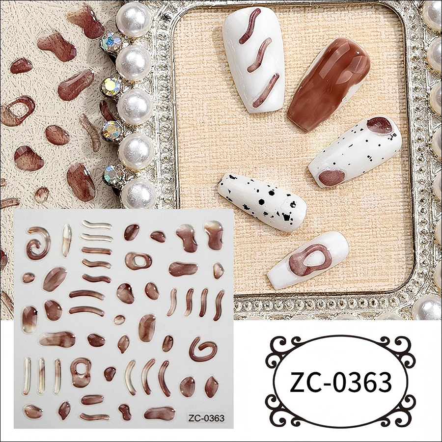 zc-0358-0373 5d soft rubber relief nail stickers