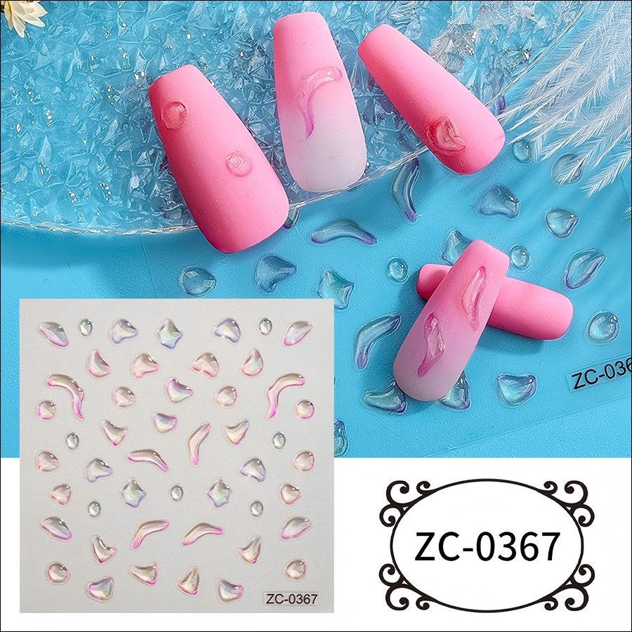 zc-0358-0373 5d soft rubber relief nail stickers