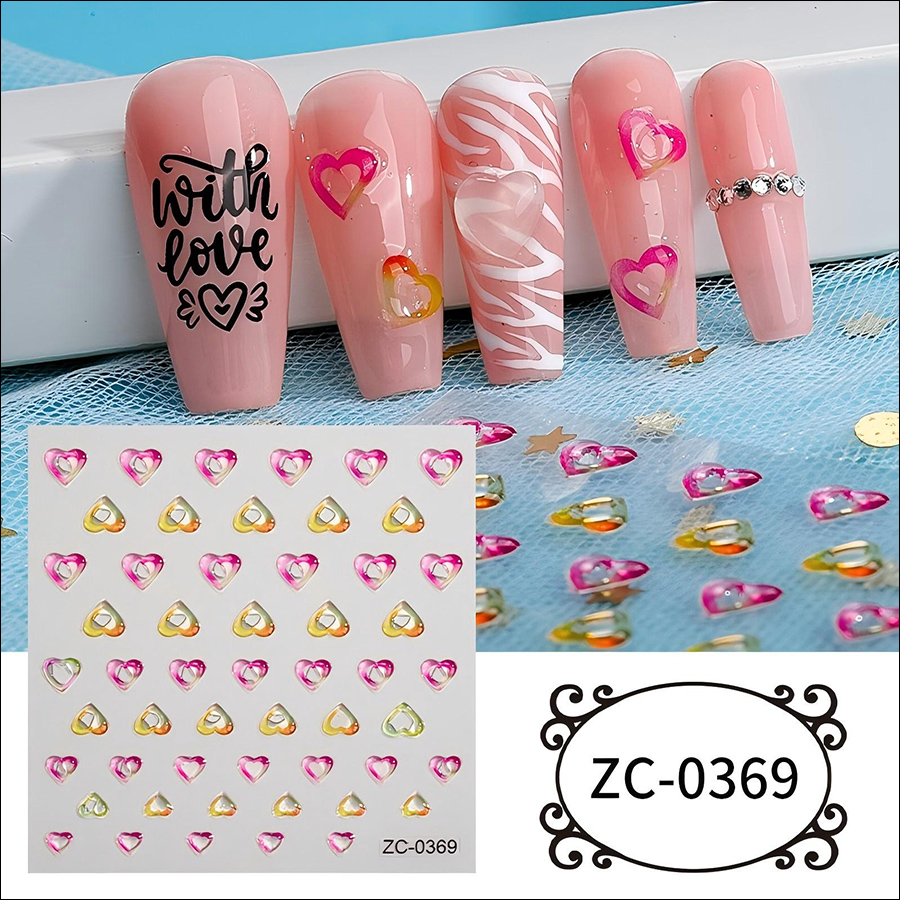 zc-0358-0373 5d soft rubber relief nail stickers