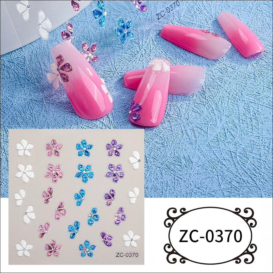 zc-0358-0373 5d soft rubber relief nail stickers