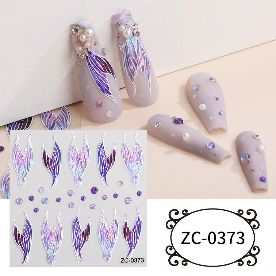 zc-0358-0373 5d soft rubber relief nail stickers