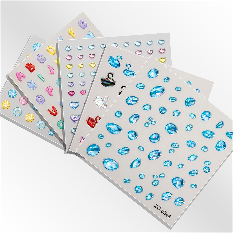 zc-0358-0373 5d soft rubber relief nail stickers