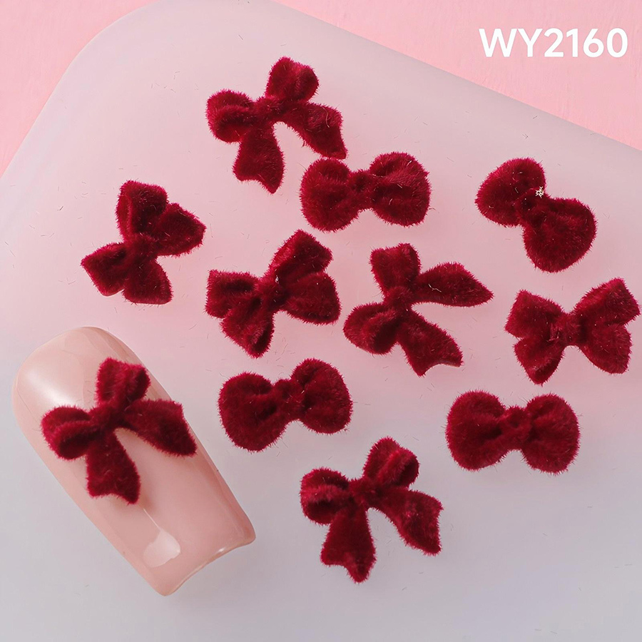 d303 秋冬美拉德植绒蝴蝶结美甲饰品