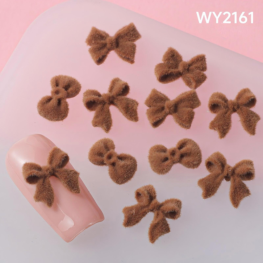 d303 秋冬美拉德植绒蝴蝶结美甲饰品