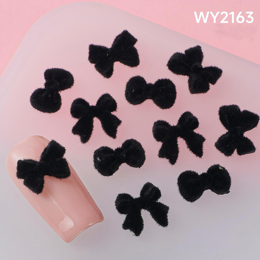 d303 秋冬美拉德植绒蝴蝶结美甲饰品