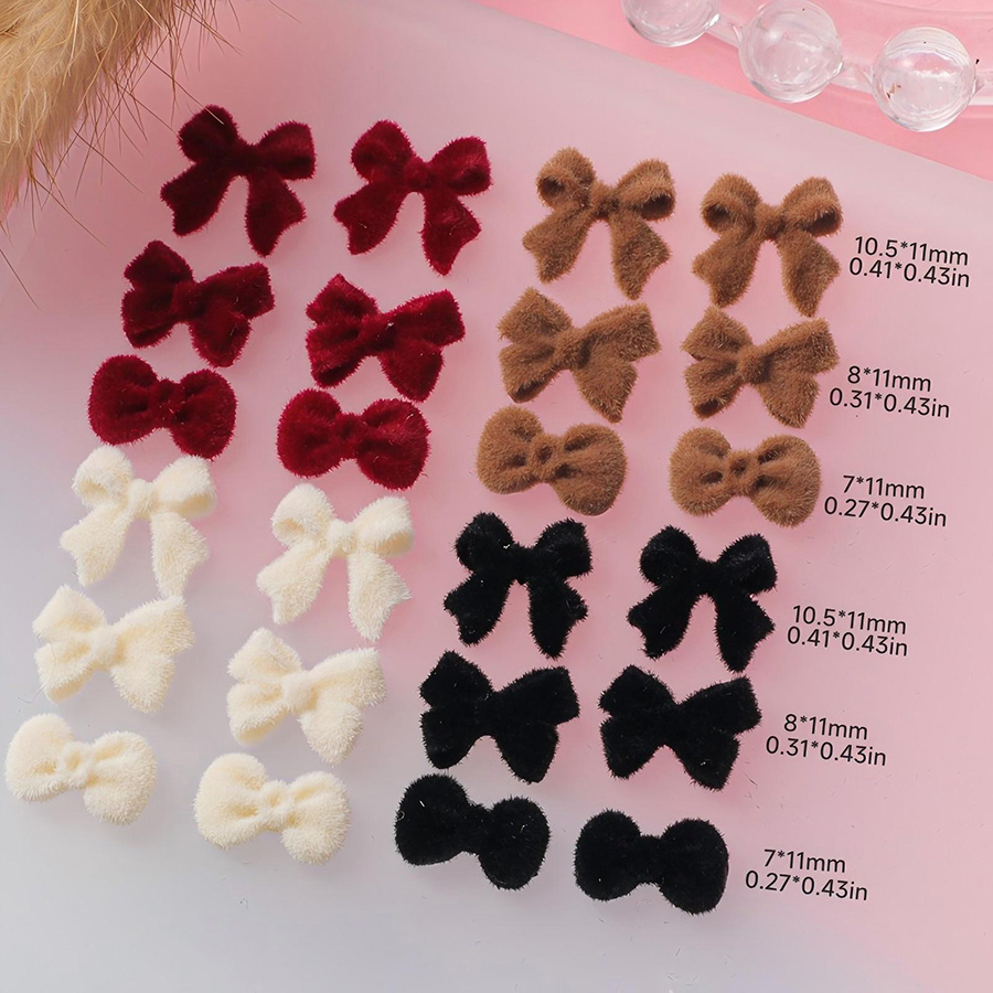 d303 秋冬美拉德植绒蝴蝶结美甲饰品