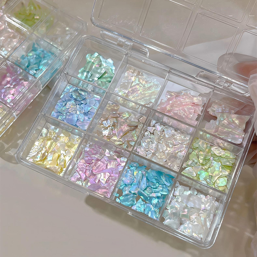d306 12格幻彩超薄贝壳美甲饰品