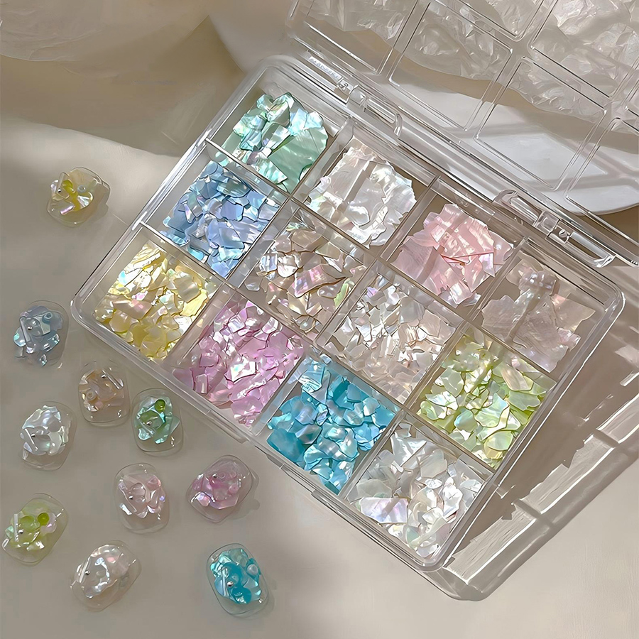 d306 12格幻彩超薄贝壳美甲饰品