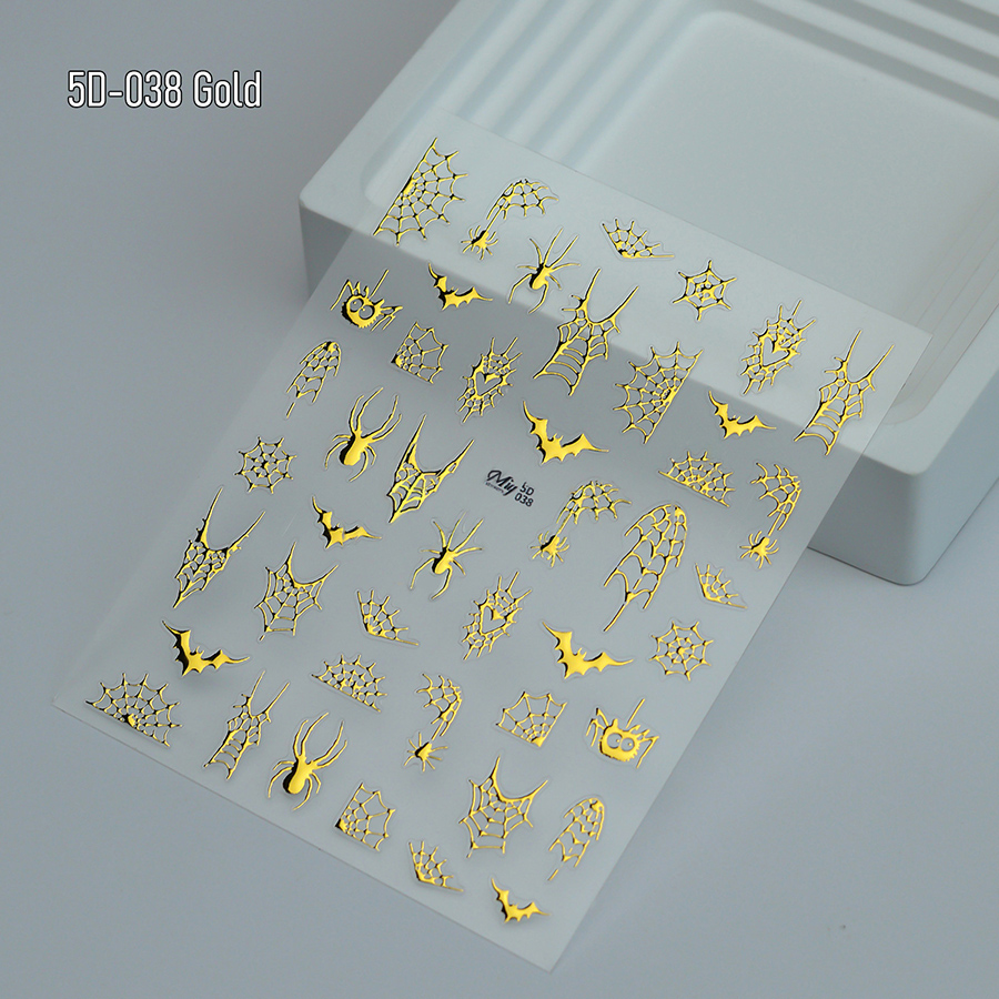 5d-037-039 万圣节骷髅手指甲贴立体浮雕烫金美甲贴纸