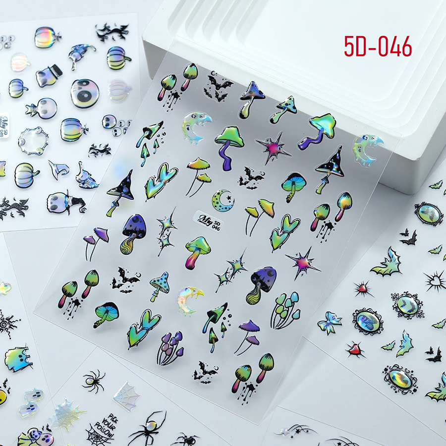 5d-046-051 万圣节立体浮雕烫金美甲贴纸