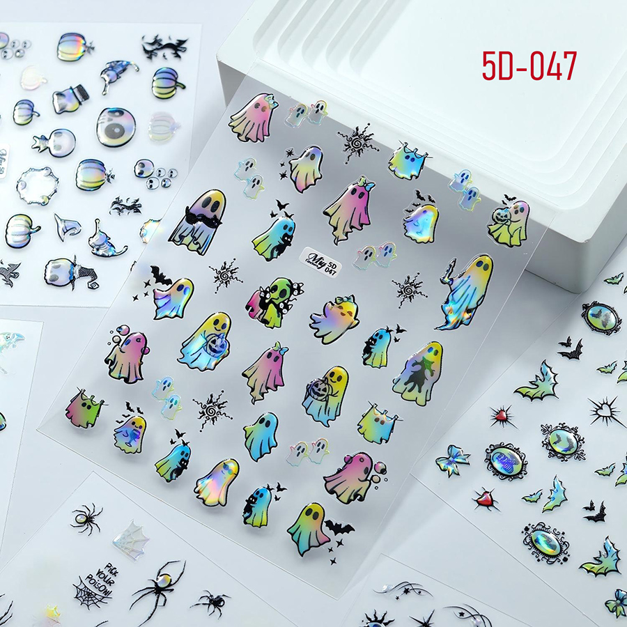 5d-046-051 万圣节立体浮雕烫金美甲贴纸